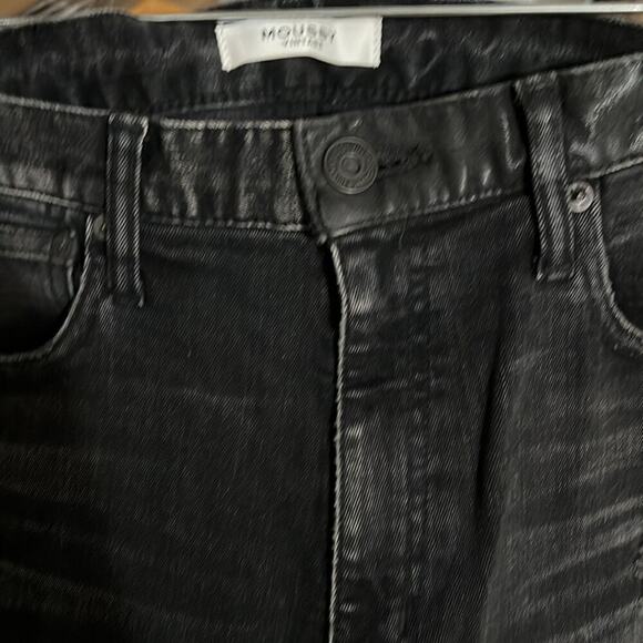 Authentic Moussy VTG Jeans 28 Black High Rise Straight Leg Raw Edge Distressed - Picture 8 of 9
